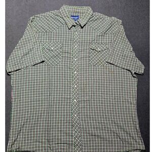 Wrangler Western Shirt Mens Plaid Short Sleeve Pearl Snap Pockets Green XL‎